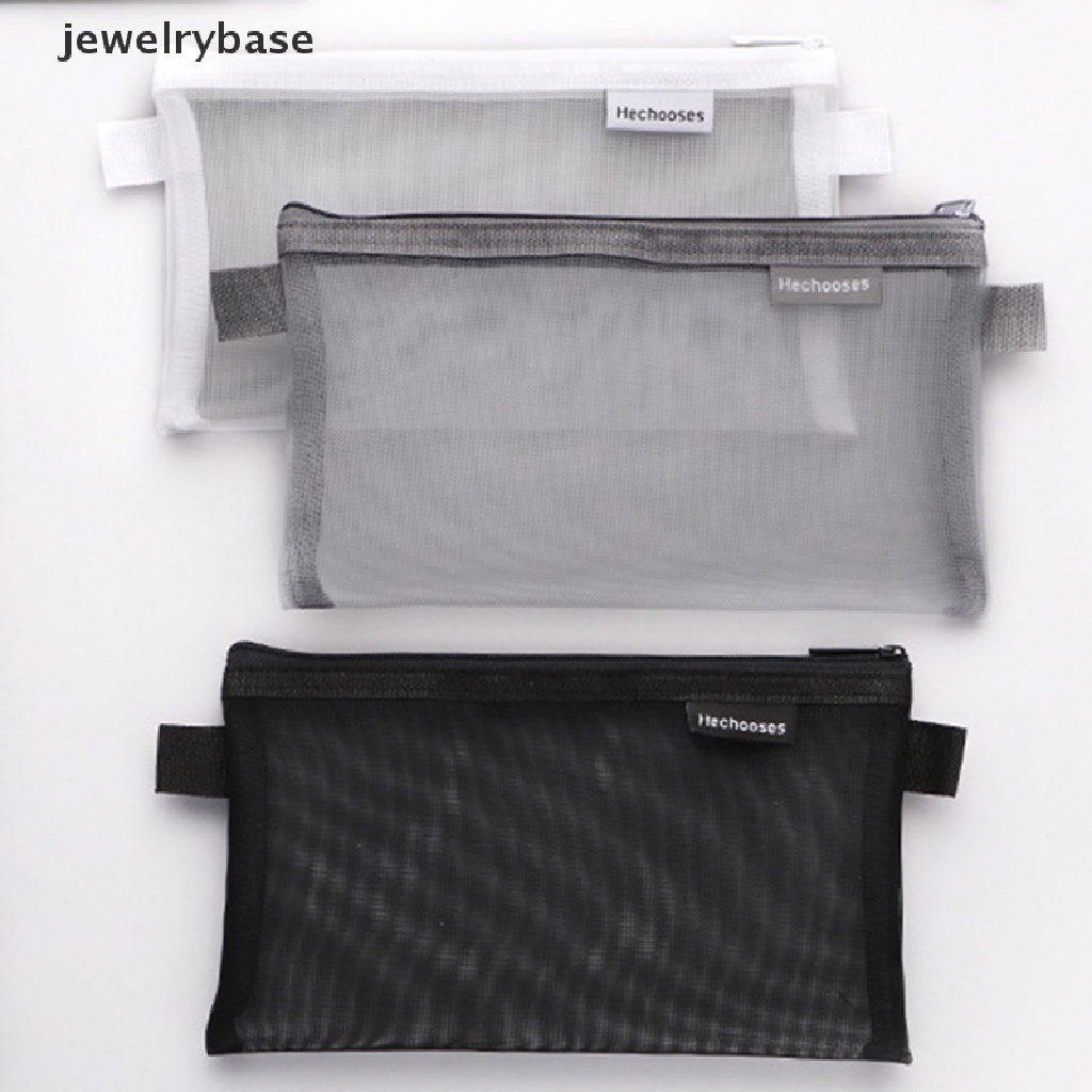 (jewelrybase) Tas Pouch Mesh Transparan Portable Kapasitas Besar Dengan Resleting Untuk Tempat Pensil / Dokumen