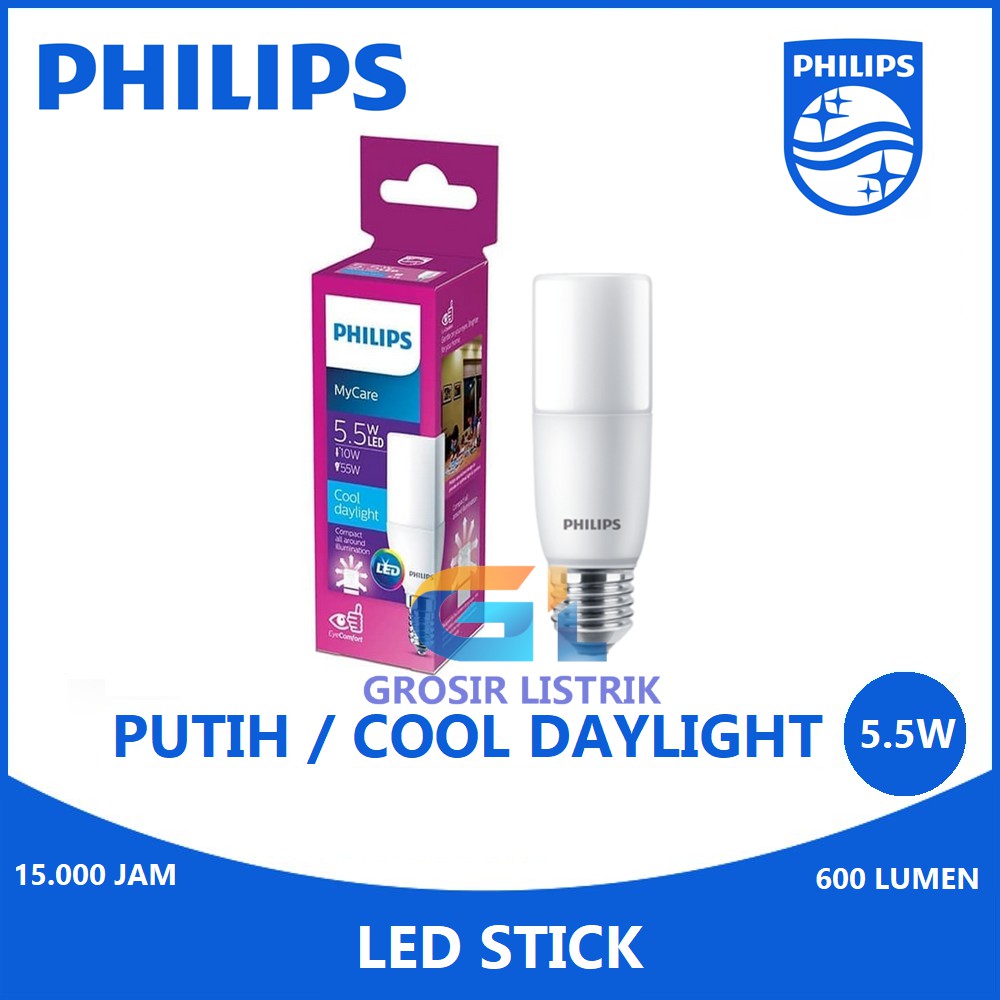 Lampu Philips LED Stick 5.5W Putih Cool Daylight 6500K (5.5 Watt 5,5W 5.5Watt) Lilin Original Grosir