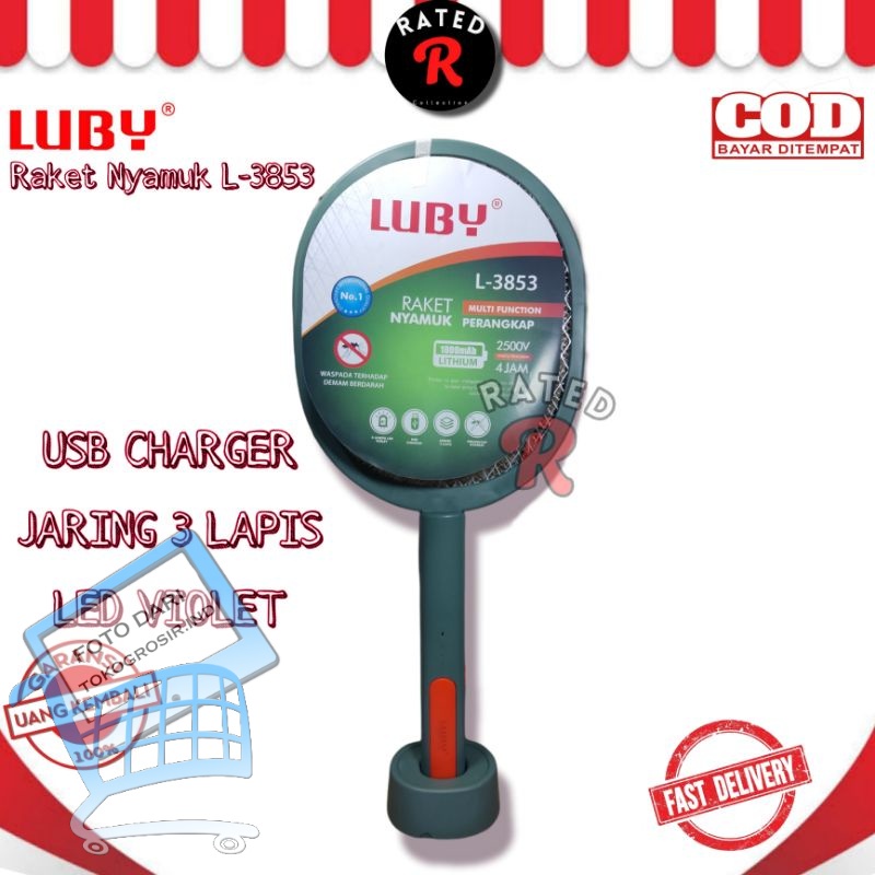 Raket Nyamuk LUBY 3853/ L-3853/ Raket Nyamuk USB Charger Multi Fungsi