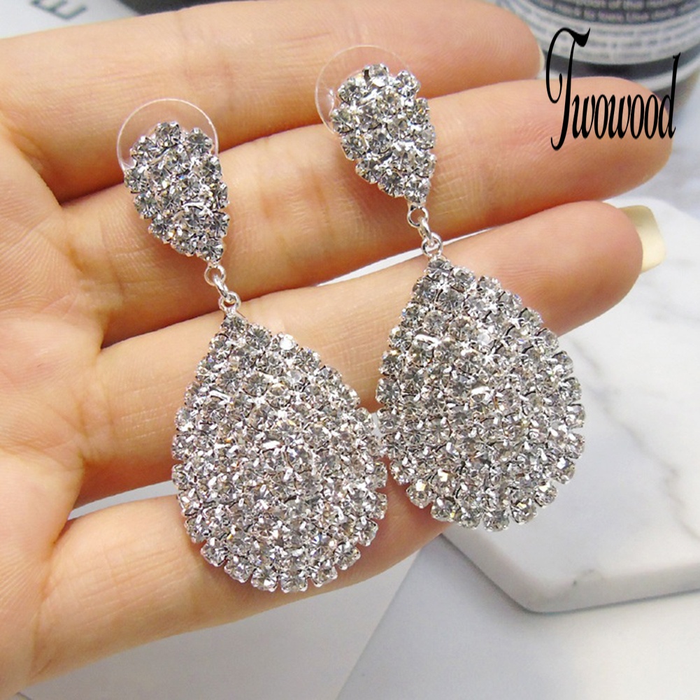 Anting Stud Berlian Imitasi Model Waterdrop Menjuntai Untuk Wanita