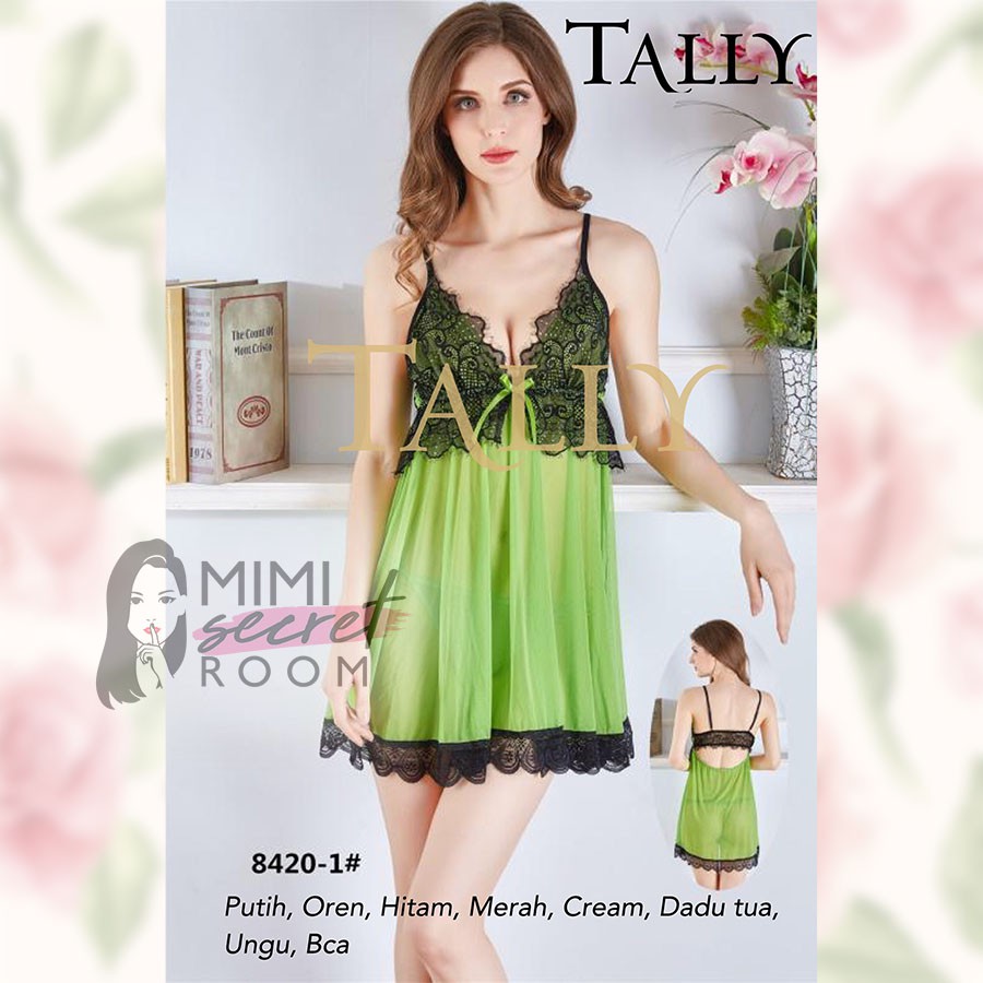 ❤ MIMI ❤ TALLY BJ 8420 Baju Tidur Lingerie Sexy Wanita Renda Piyama Transparan Set G-String