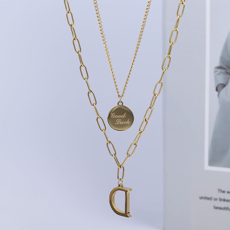 Kalung dua layer D good luck titanium korea style anti karat