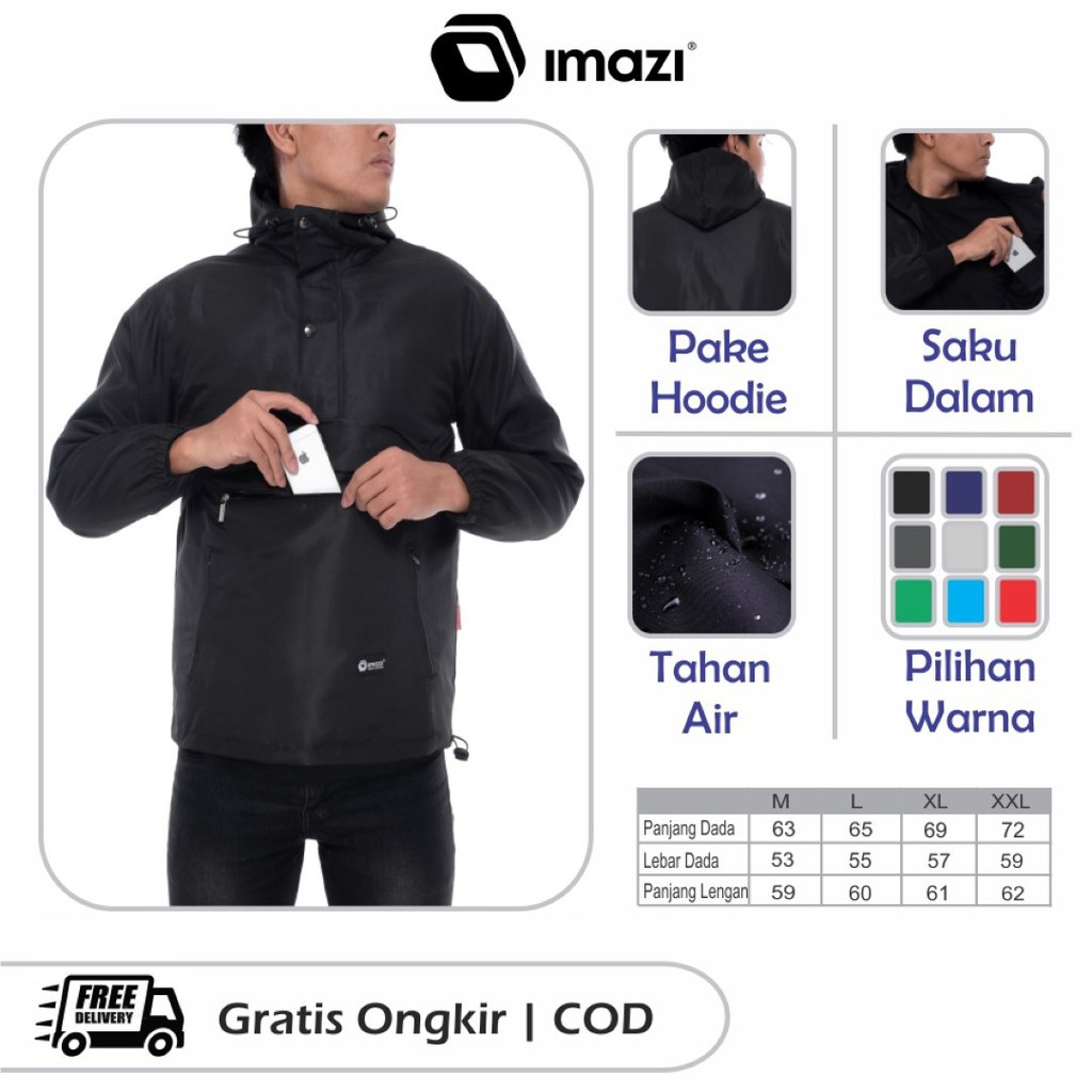 (JAKET ANTI AIR) Jaket Parasut Taslan Cougle Doraemon Original Imazi Waterproof Hitam