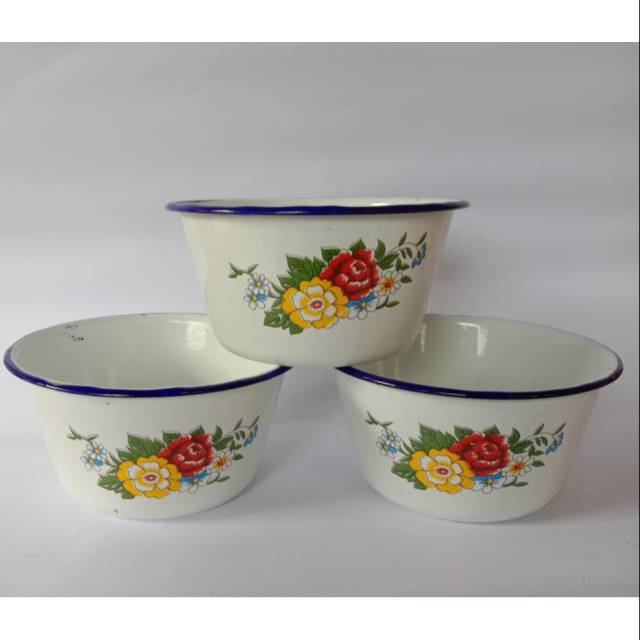 Mangkuk enamel/ kobokan jadul 3pcs 15 cm