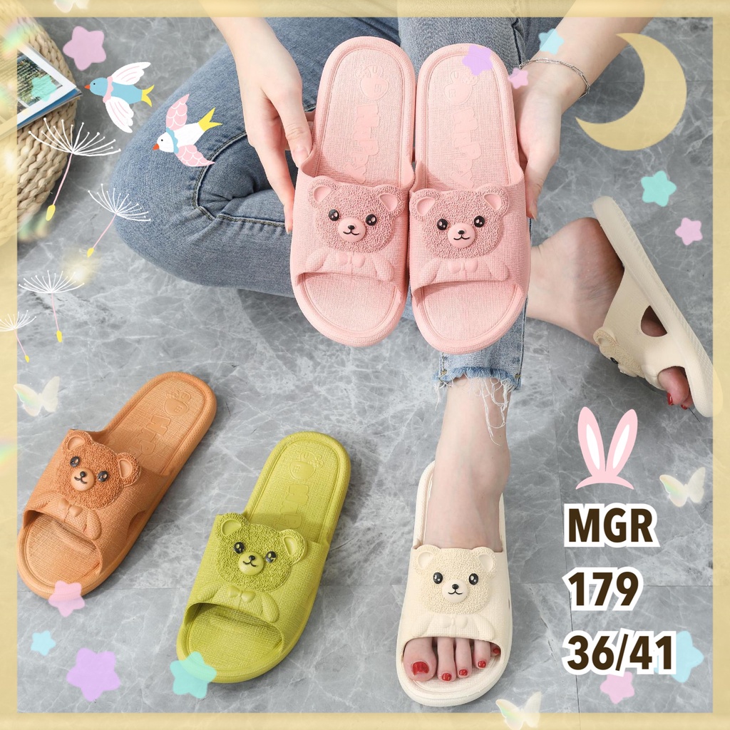 [NEW] Sandal Slop Korea minsoo Wanita Bear Beruang Enteng Lucu Impor MGR Mokaya Morego Balance (2021+2/179) / size 36-40