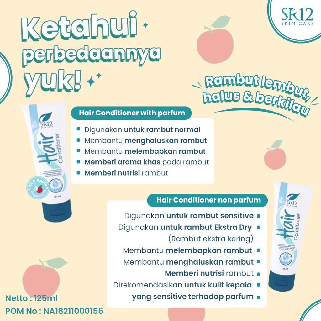 HAIR CONDITIONER SR12 125ml Perfume &amp; Non Perfume Melembabkan Melembutkan Menutrisi Rambut BPOM