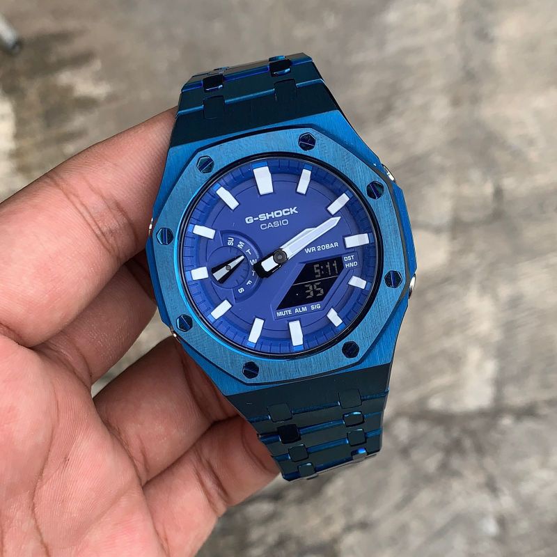 Jam Tangan G-Shock GA2100 GA-2100 Custom Strap dan Bezel Stainless Steel Blue 02