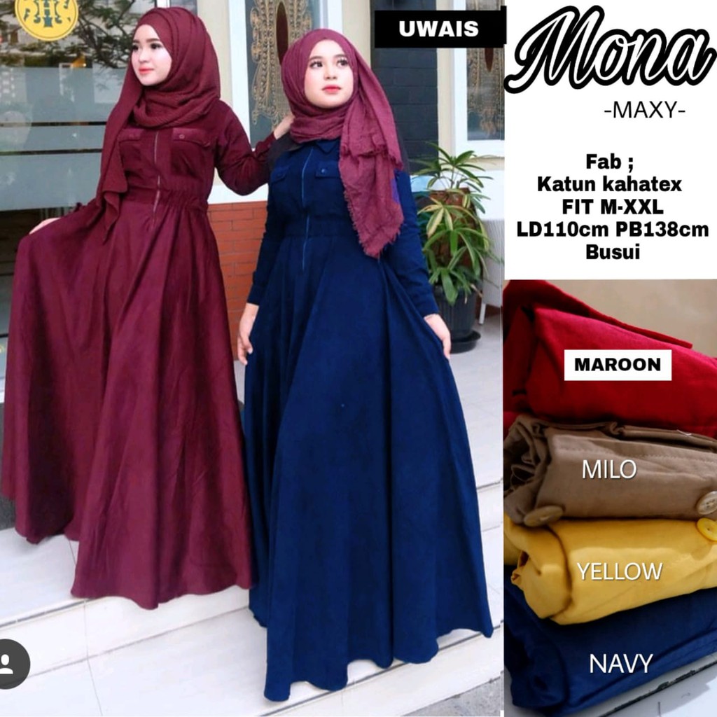 DRESS MUSLIM SYARI MONA MAXY GAMIS POLOS BUSUI TERLARIS ORIGINAL BY UWAIS