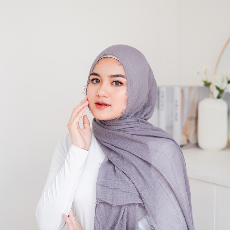 PASHMINA CRINKLE CRIMP COTTON SHAWL HIJAB PASMINA CRINKLE RAWIS  KUSUT Factory Outlet FAME ladyfame-Abu tua