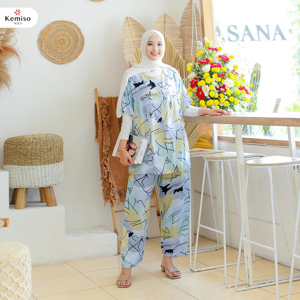 Piyama Kemiso Wanita Lyora Series One Set All Size-LYORA BLUE