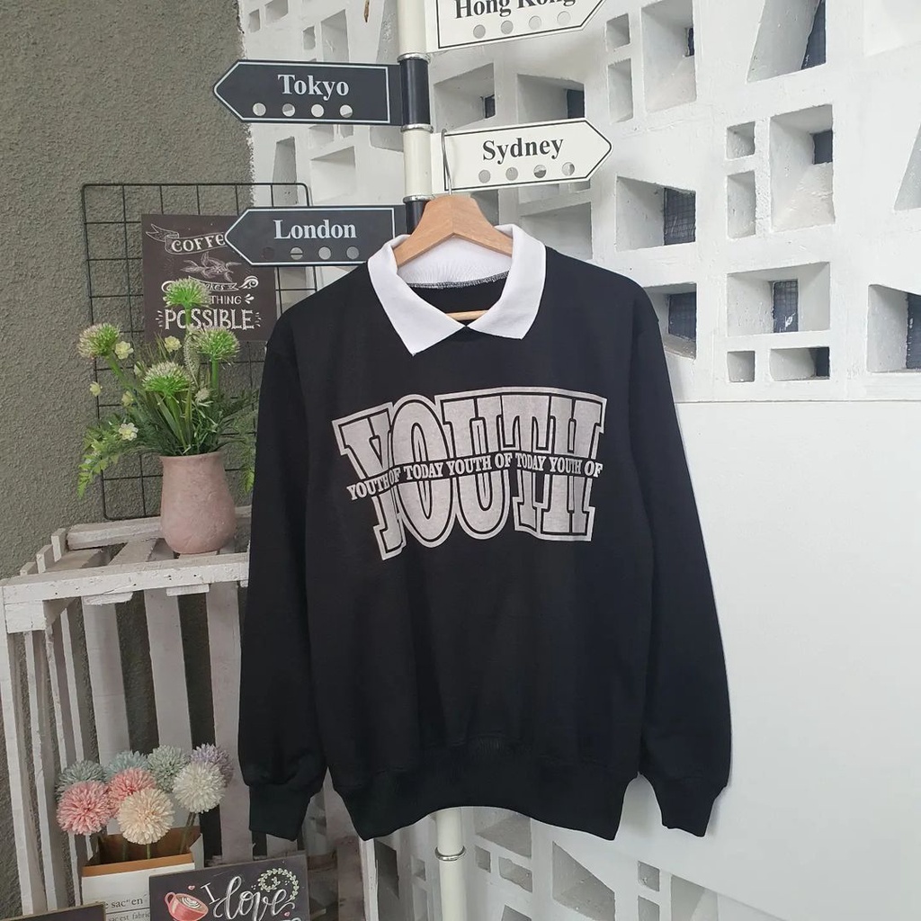 Youth Colar Sweater Pria Wanita Sweatshirt Kerah Trendy