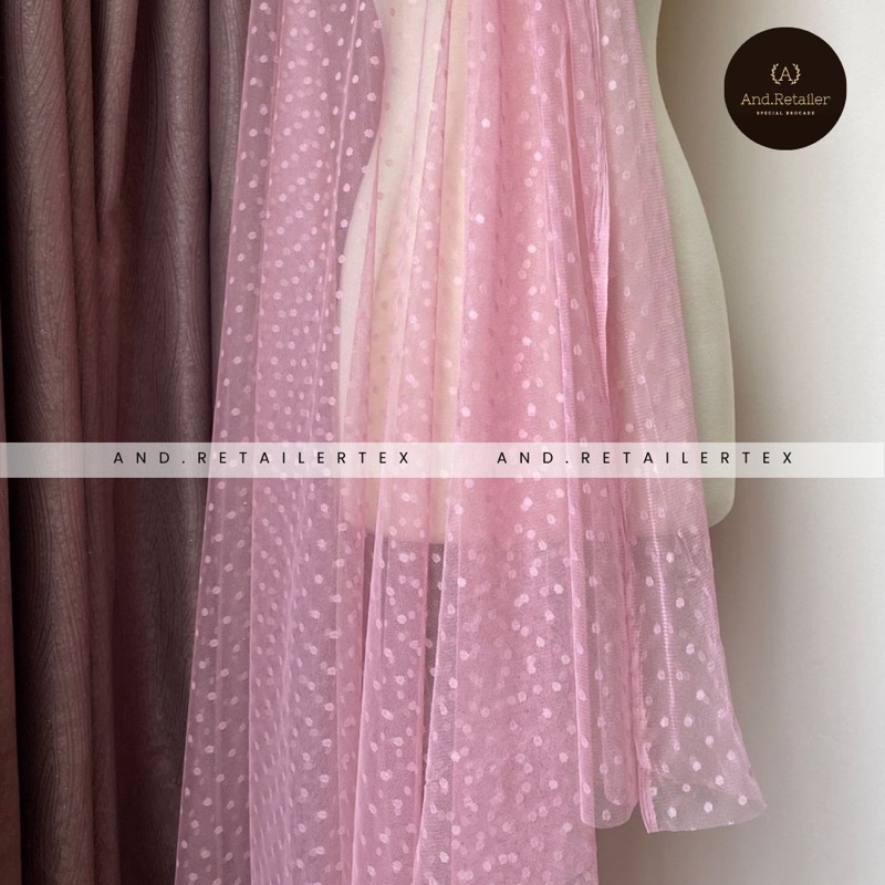 Bahan Kain Tile Tulle Tule Dot Polkadot Warna Dusty Pink