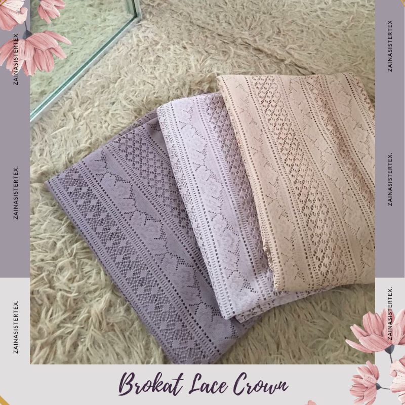 Kain Brukat Lace Salur Crown Premium  Dusty Purple Premium Meteran Murah Halus