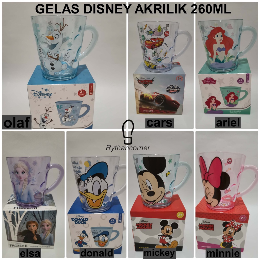 GELAS DISNEY ARIEL MICKEY MINNIE CARS FROZEN AKRILIK 260ML