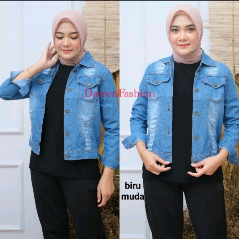 Jaket Jeans Denim Wanita Ripped Cewek