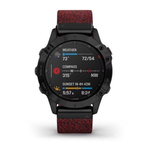 Garmin Fenix 6 Black DLC with Heathered Red Nylon Band - Tam 2 Tahun