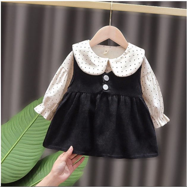 Dress anak IMPORT fashion baby korean style import anak perempuan DRESS POLKADOT HITAM MERAH