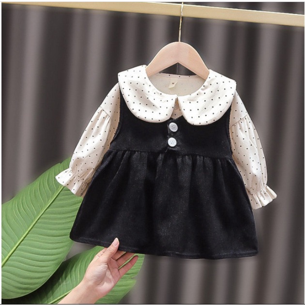 Dress anak IMPORT fashion baby korean style import anak perempuan DRESS POLKADOT HITAM MERAH