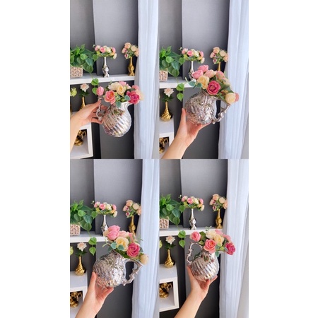 Full Set Vas Bunga Persian & Rangkaian Bunga Mawar Kecil / Baby Rose Premium