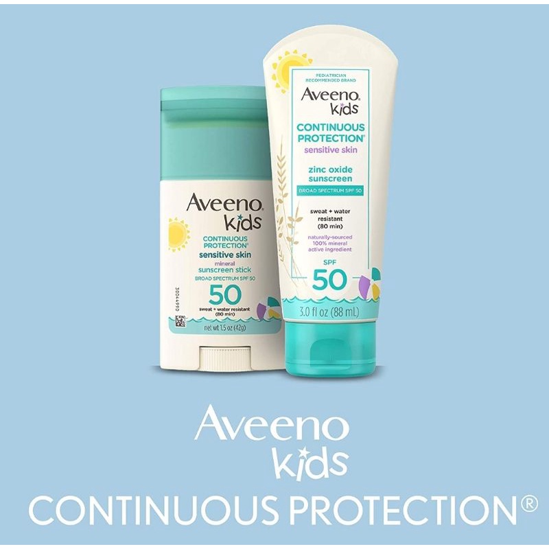 Aveeno Kids Continuous Protection Sensitive Skin Mineral SPF 50 Sunscreen Stick 42 Gr