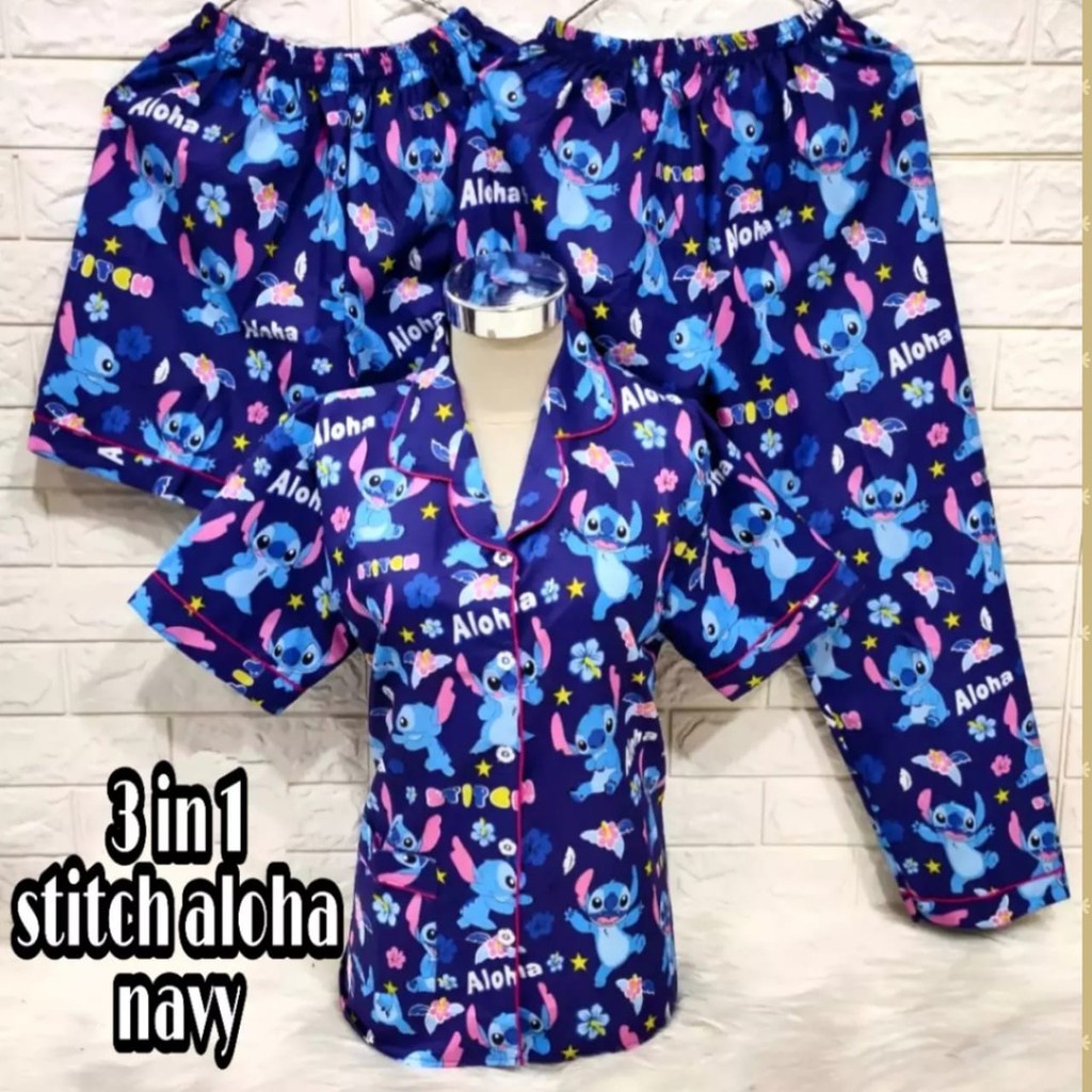 hokyfashion PIYAMA/BAJU TIDUR CP 3 IN 1 POOH HAPPY-3in1 lilo aloha navy