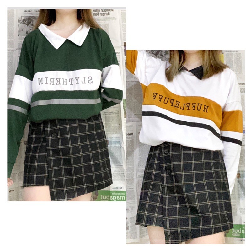 Sweater hoodie Harry Potter cewe cowo lengan panjang - Slytherin & Hufflepuff size fit L