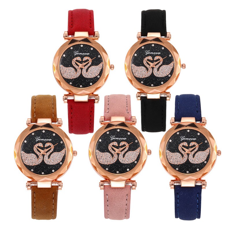 Jam Tangan Fashion Wanita Geneva GLITER GAMBAR ANGSA BENTUK LOVE MURAH IMPORT