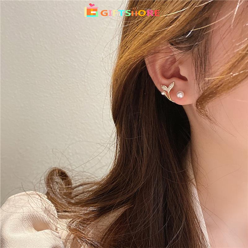 COD✨Anting Tusuk Sterling Silver 925 Model Ekor Ikan Hias Mutiara Elegan Ala Korea Untuk Wanita gs