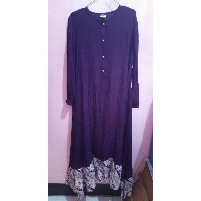 [PRELOVED] Gamis Casual Ungu Kombinasi batik renda bawah | by Sogan Batik Rejodani