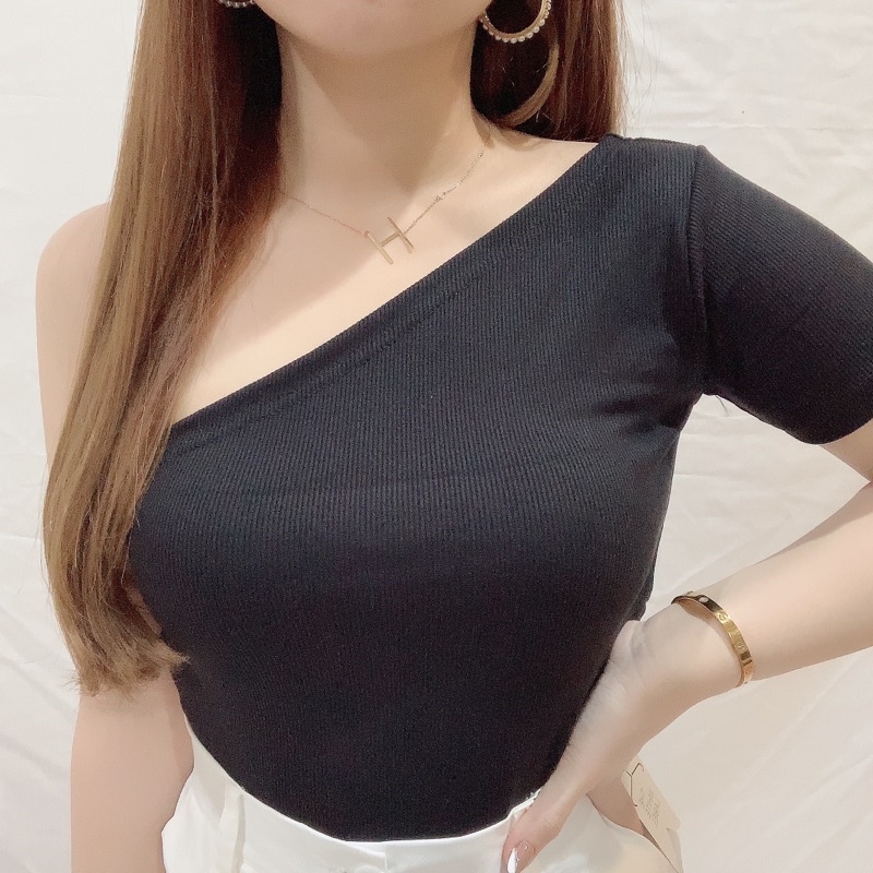 One Shoulder Knit Top | Kaos Atasan Wanita Tali Serut Korean Fashion | Maimon Grosir