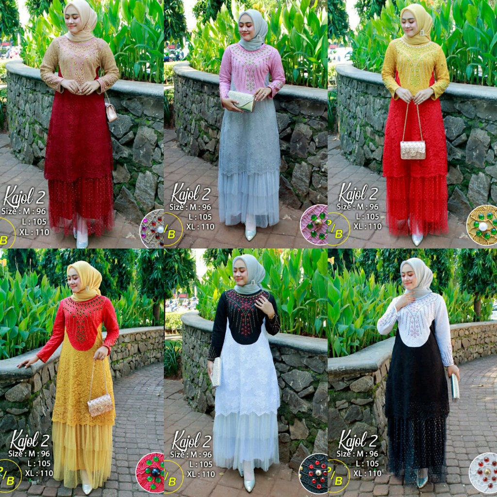 Kebaya Gamis Kajol Tulle Bunga Aneka Pilihan Warna