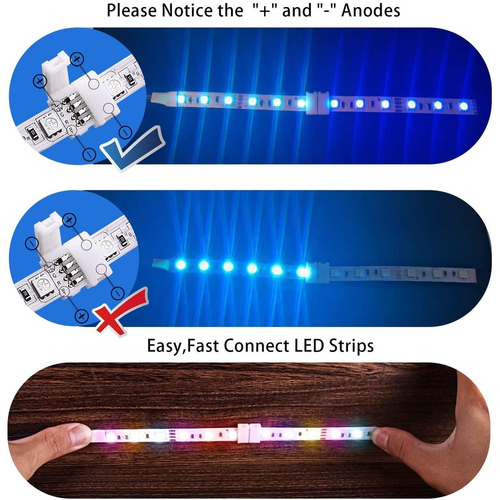 Nanas 10 /20/50PCS Konektor Strip Lampu LED PBC Gapless Solderless Adaptor 4-Pin