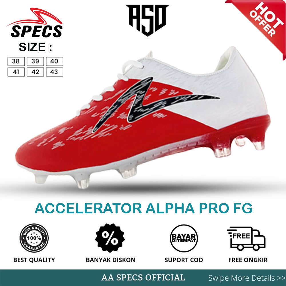Sepatu Bola Specs Accelerator Alpha Pro Fg Red White 100% Original