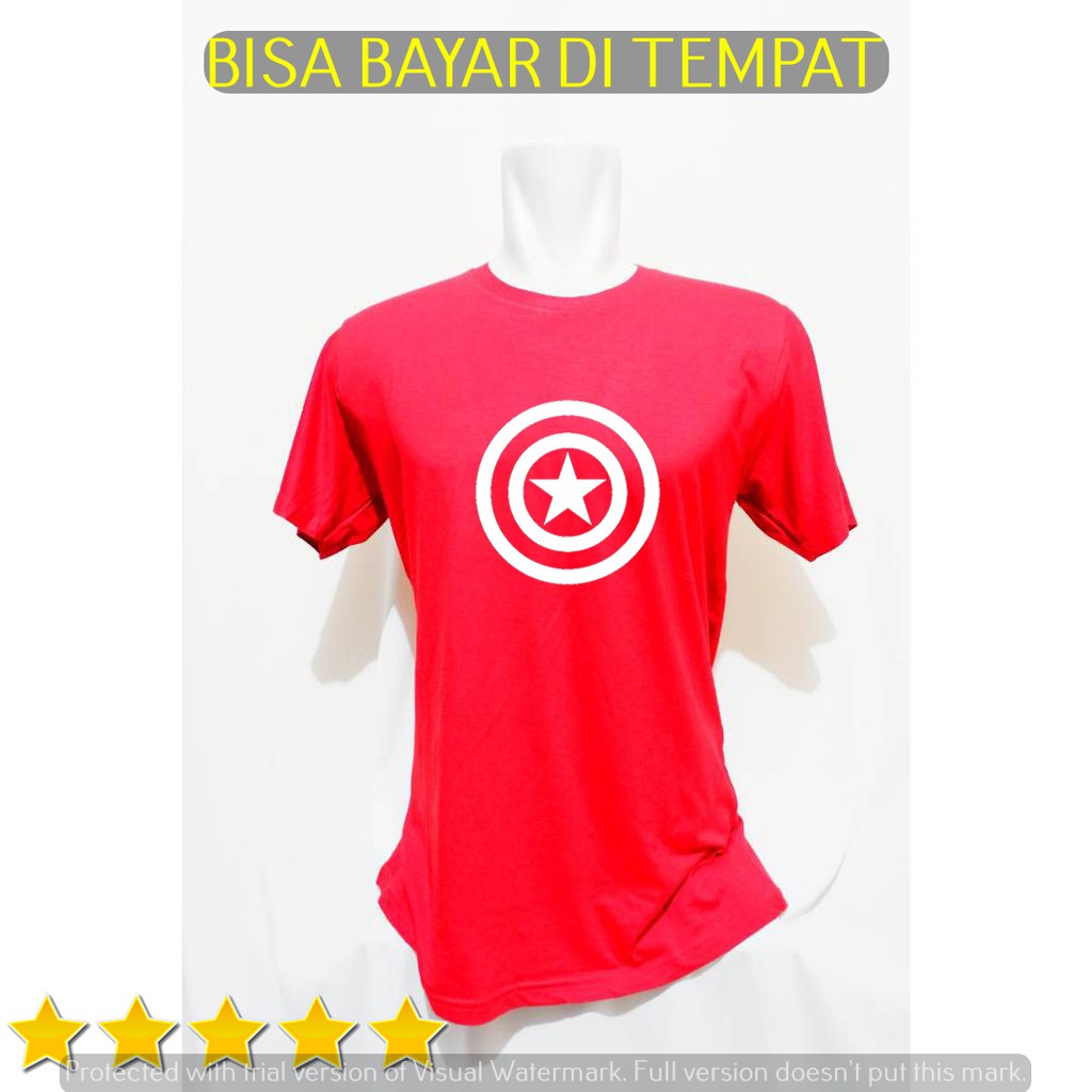 baju gym pria kaos fitnes Captain america merah