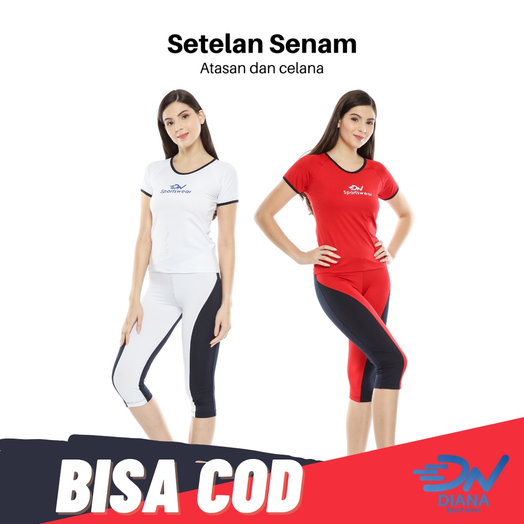 Baju Senam Merah Putih / Set Baju Senam Jumbo Wanita / Setelan Senam Merah Putih