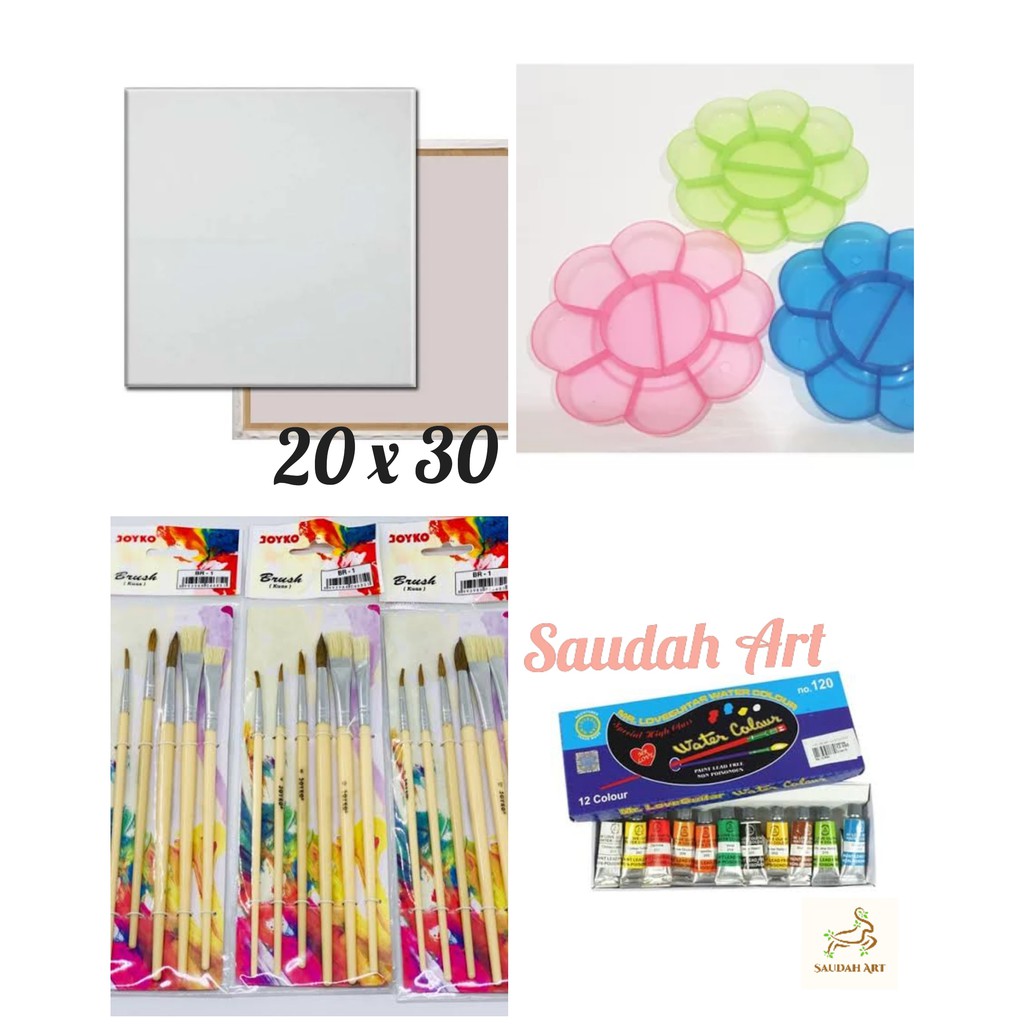 Paket Kanvas Lukis (kanvas 20x30,kuas,palet,cat air)