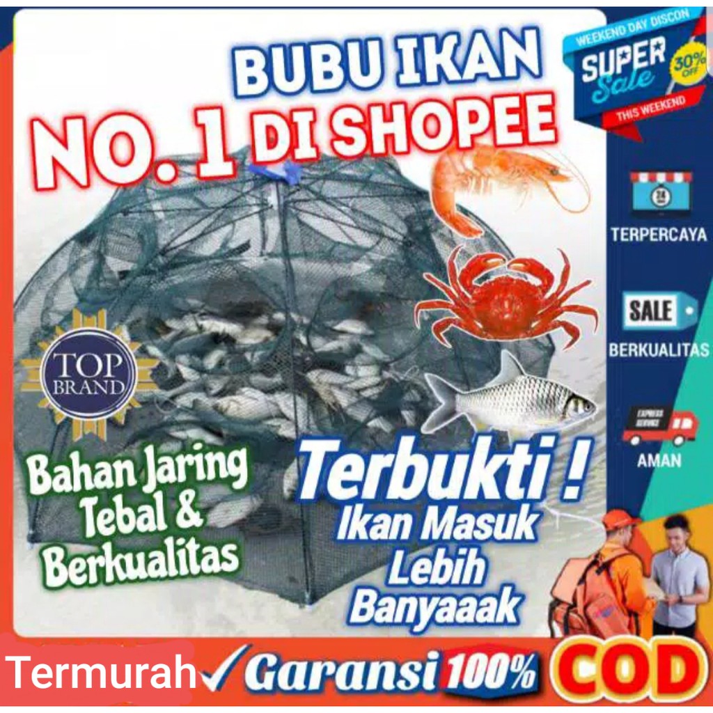 TERMURAH Perangkap Ikan Bubu ikan Jebakan ikan Jaring Jala Lipat Payung Kepiting Udang 6 8 16 lubang