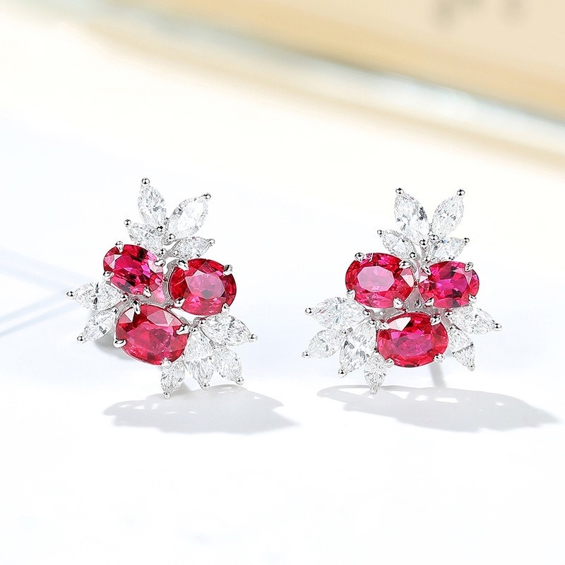 Fashion Inlaid Ruby Diamond Stud Earrings Sapphire Earrings