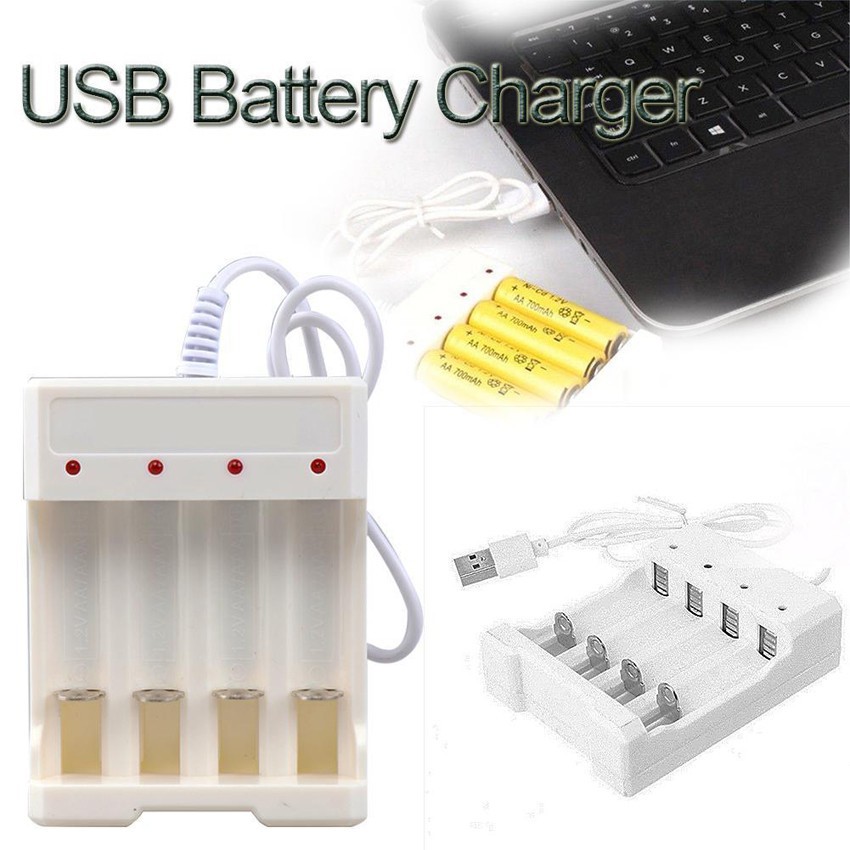 Charger Baterai USB 4 2 Slot Universal Untuk AA / AAA Ni-CD Ni-MH Cas