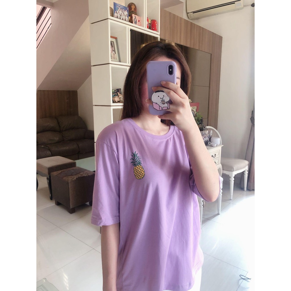 TSHIRT WANITA OVERSIZE PINEAPPLE LILAC COTTON LENGAN PENDEK HALUS TERBARU,