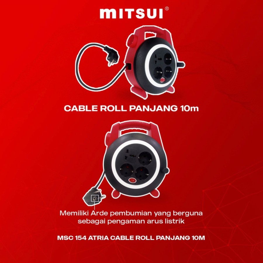 Roll Kabel 10 Meter Full - MITSUI MSC 154 ATRIA  Roll Kabel Gulung 4 Lubang Saklar Box Arde