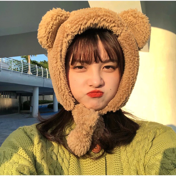 TOPI SYAL BULU KARAKTER BERUANG LUCU AKSESORIS KEPALA WANITA LUCU CUTE BEAR SR87