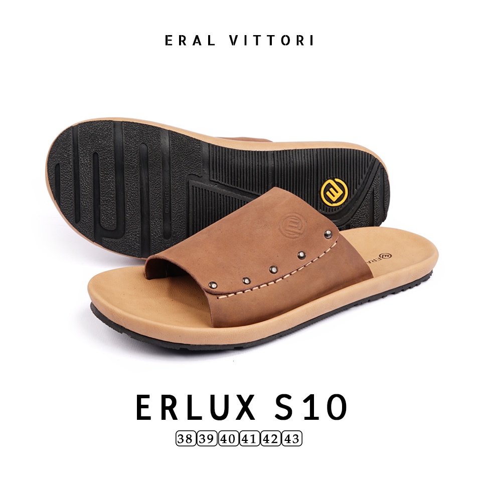 Eral Vittori - Erlux S10 Sandal Pria Kulit Santai Harian Tan