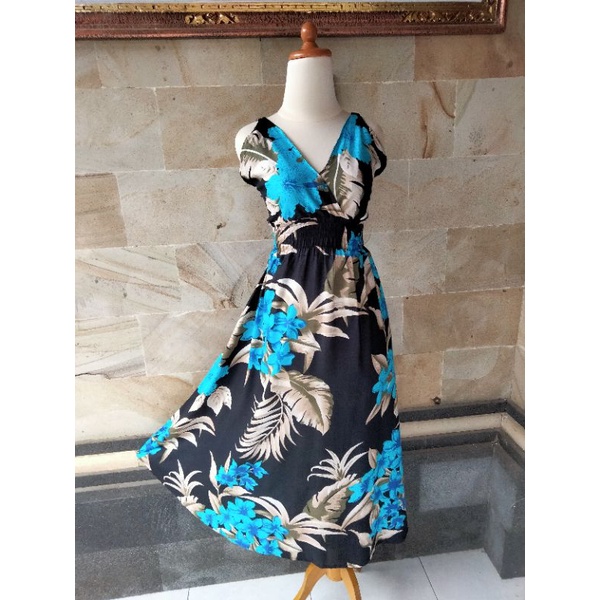 DRESS MOZA SINGLET MOTIF BUNGA KHAS BALI |DRESS WANITA