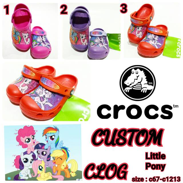 Sandal anak perempuan custom clog crocs pony glossy murah dan terbaru