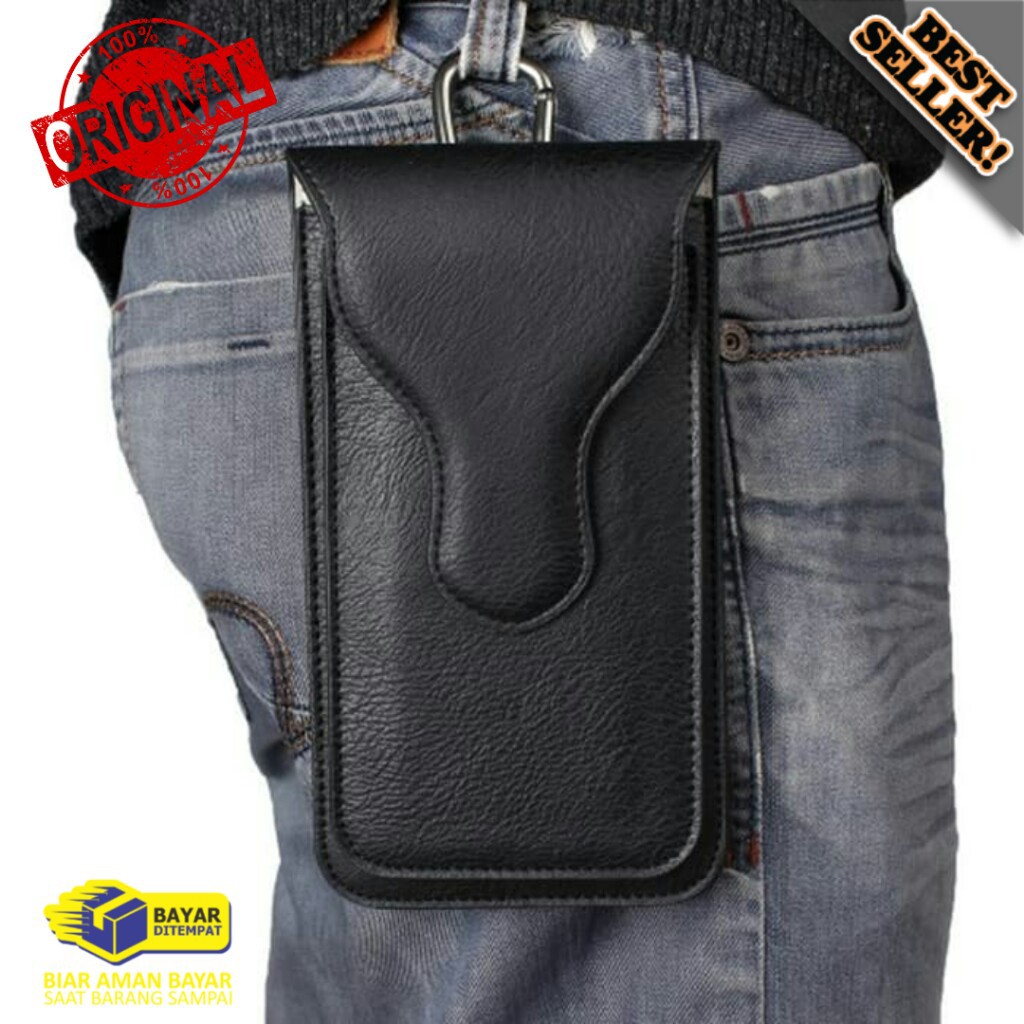 Sarung HP Pinggang DX05 Kulit Asli Untuk 2 HP COD Full Kulit Sapi Asli