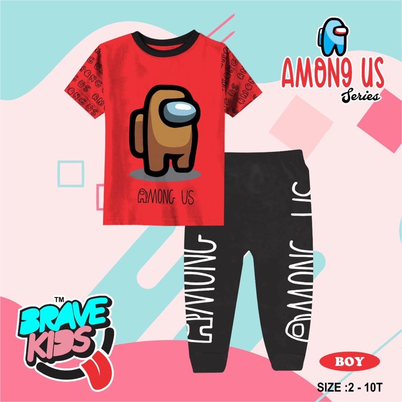 Setelan Anak Brave Kids Anak Laki Laki Perempuan - Set Celana Panjang Lengan Pendek - Pajamas Cewek Cowok - Baju Tidur Usia 2 4 6 8 10 Tahun