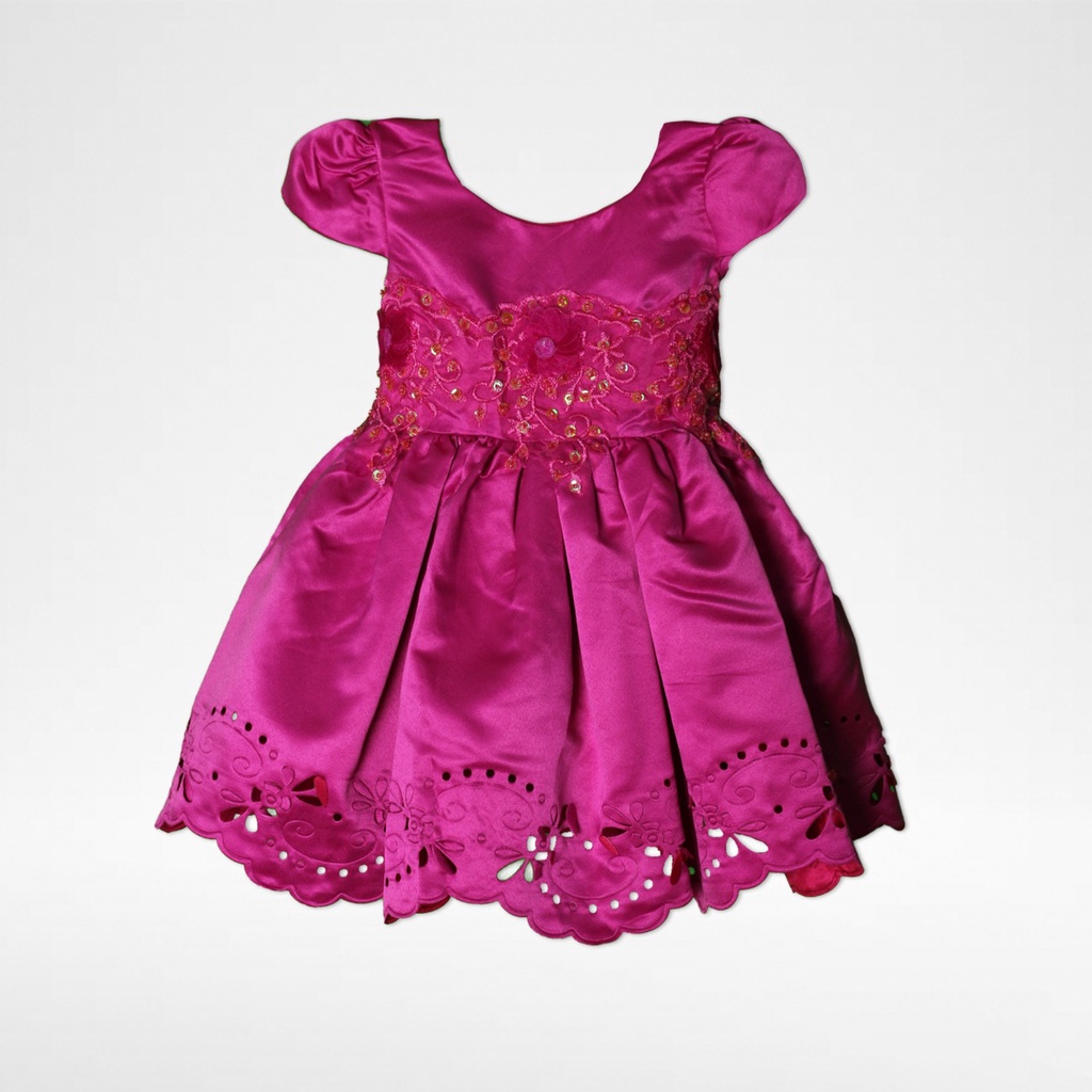 Vania Dress Anak Saten Dove Bunga Elegan 1678