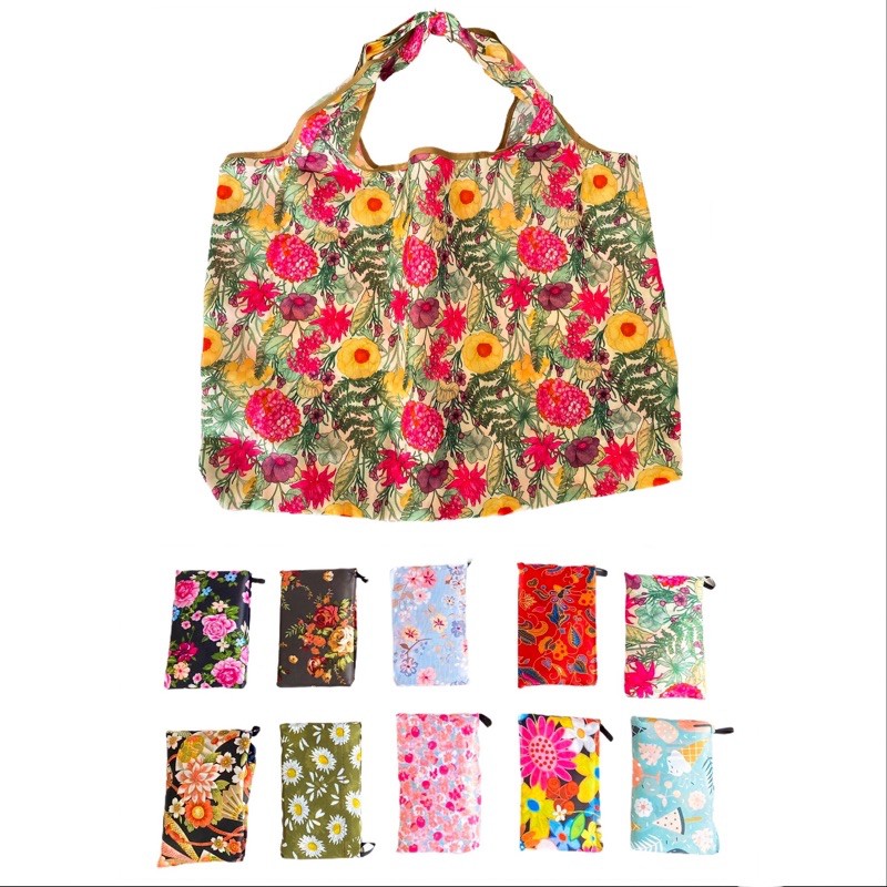 Tas belanja lipat wanita jumbo import tote shopping bag floral edition