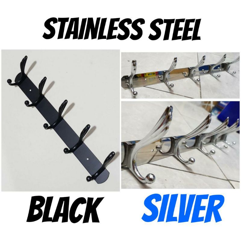 Kapstok stainless 5 kait tebal hitam / silver anti karat PROMO